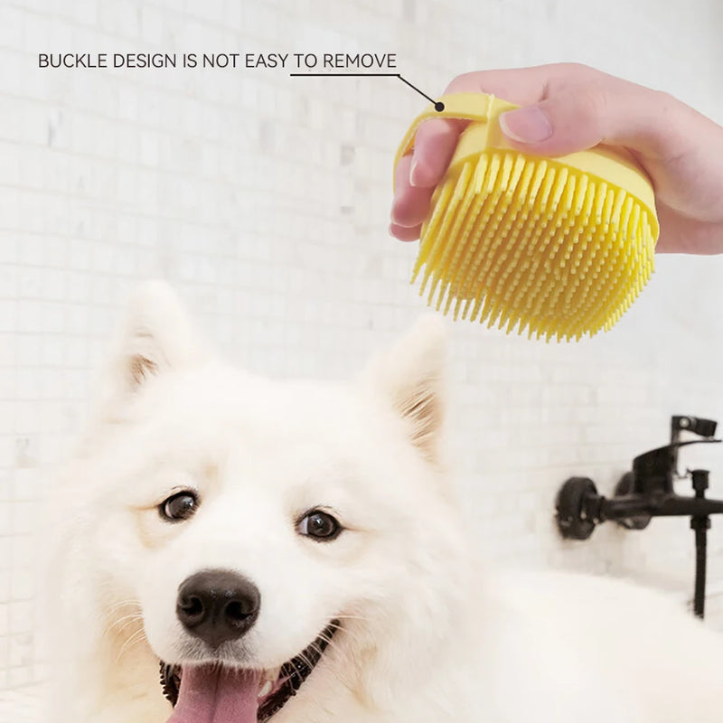 Dog Bathing Brush Pet Massage Brush Shampoo Dispenser Soft Silicone Brush Rubber Bristle for Dogs and Cats Shower Grooming Tool