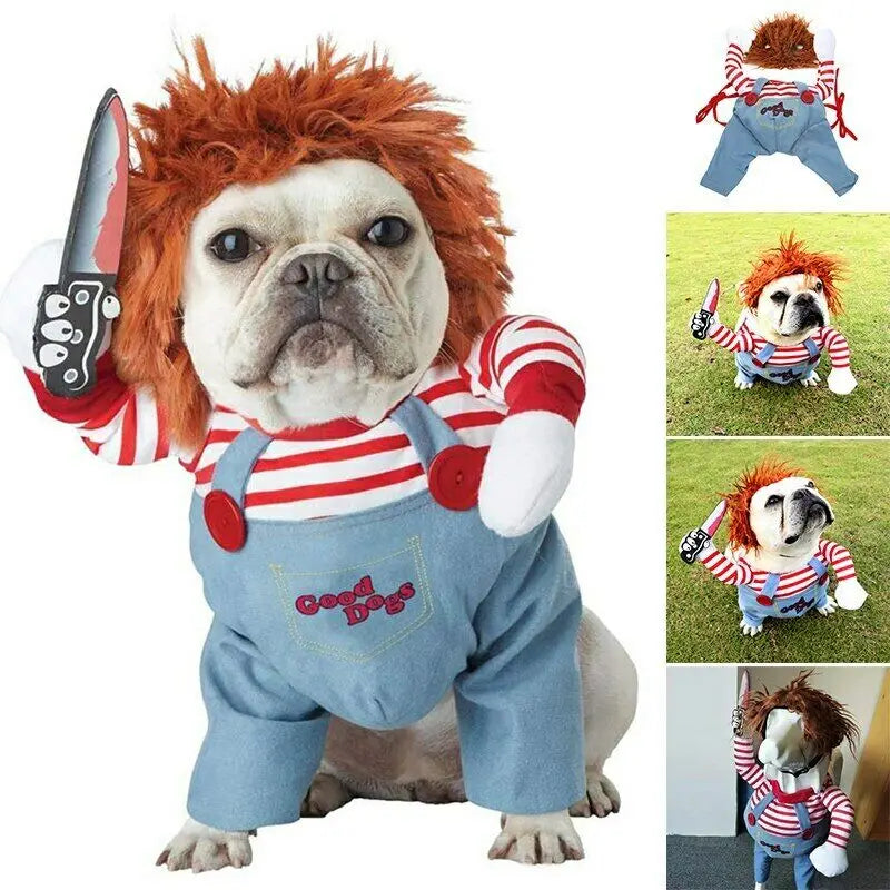 Dog Cat Pet Funny Costume Chucky Deadly Doll Cosplay Party Fancy Festival Cloth cat clothes