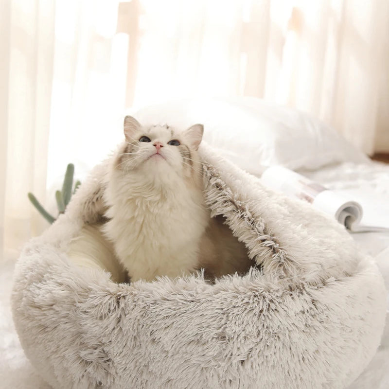 Cat Bed Pet Mattress Warm Soft Plush Pet Bed with Cover Round  Cat Dog  Sleeping Nest Cave for Small Dogs kitten