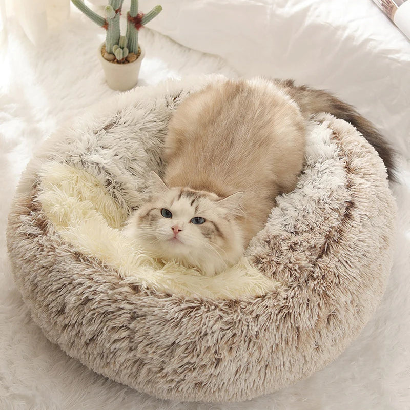 Cat Bed Pet Mattress Warm Soft Plush Pet Bed with Cover Round  Cat Dog  Sleeping Nest Cave for Small Dogs kitten