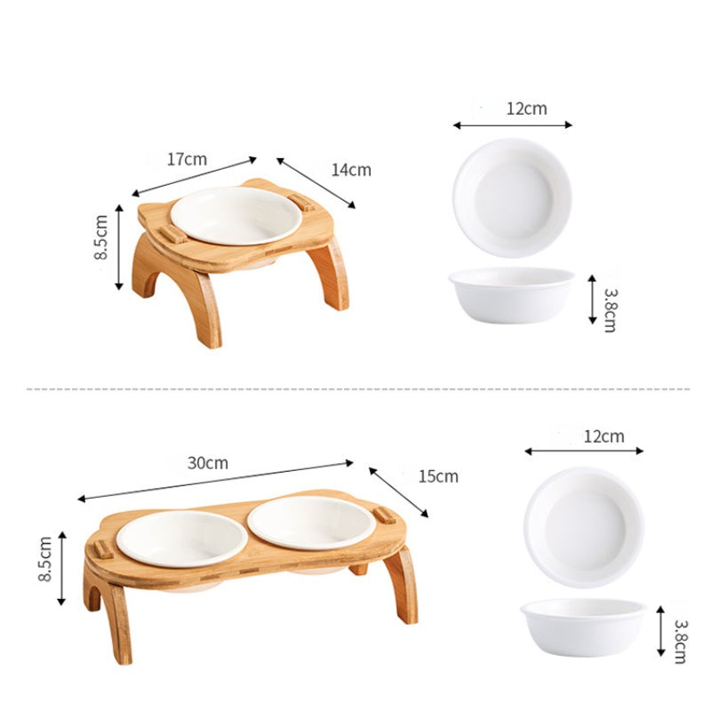 Raised Cat Bowls,Elevated Bamboo Food Bowls for Cat and Small Dog,Anti-Leak Pet Food Water Bowl Feeder Perfect for Puppy and Cat