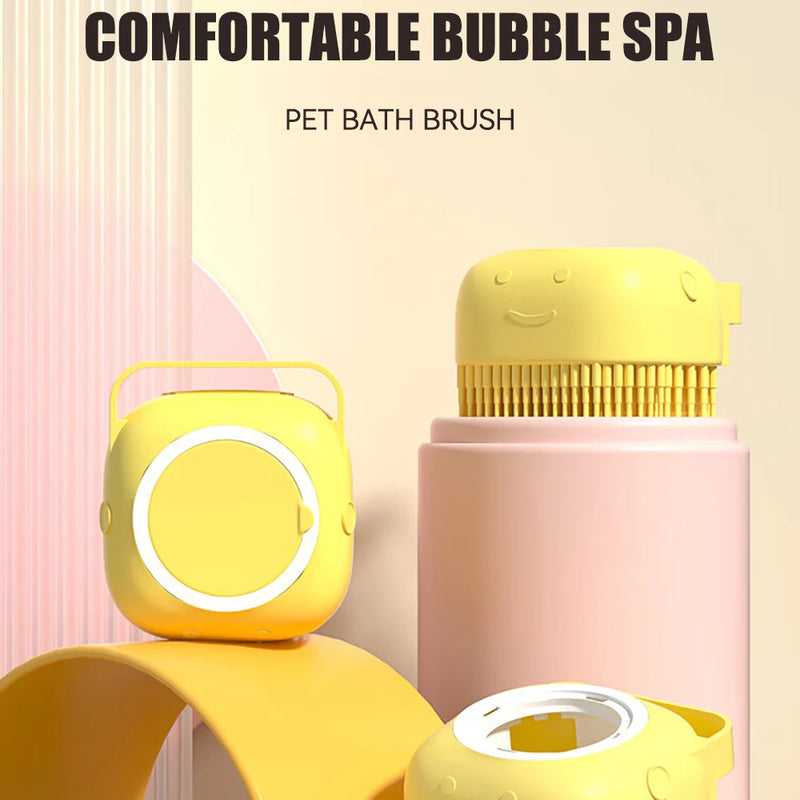 Dog Bathing Brush Pet Massage Brush Shampoo Dispenser Soft Silicone Brush Rubber Bristle for Dogs and Cats Shower Grooming Tool